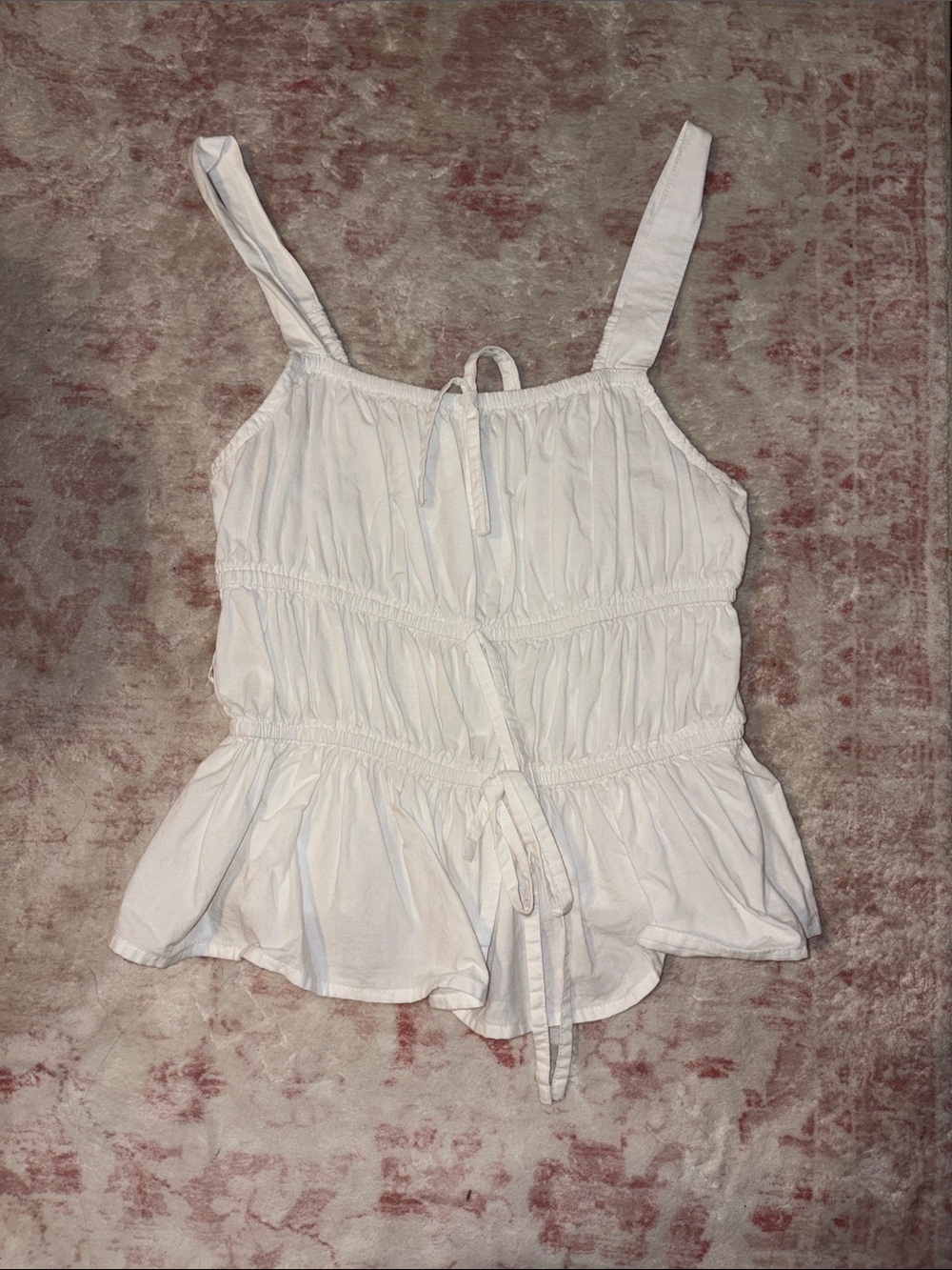 White Sleeveless Peplum Tie-Front Top
